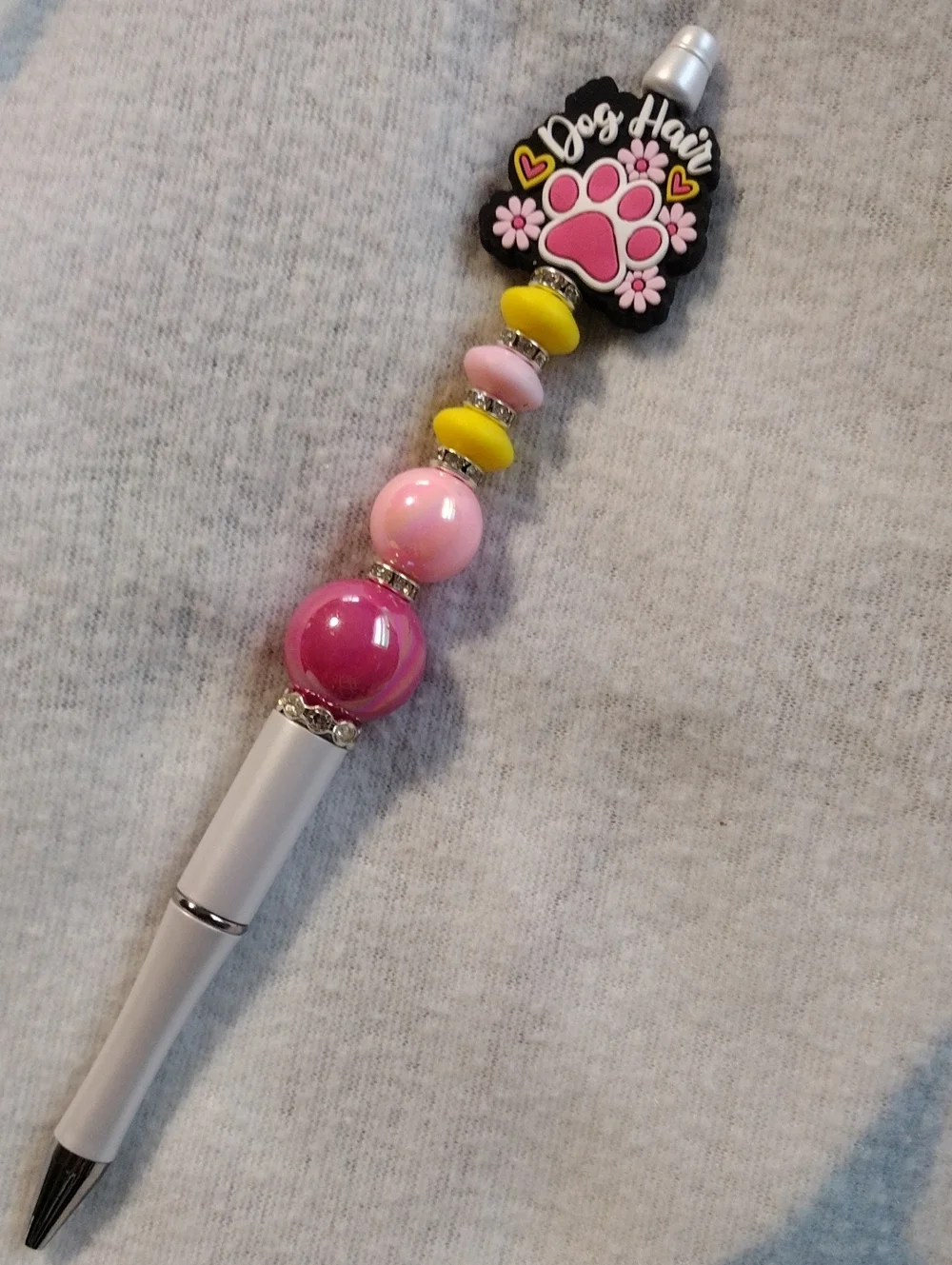 Dog Hair Pink and Yellow Beaded Ballpoint Pen - Home Office